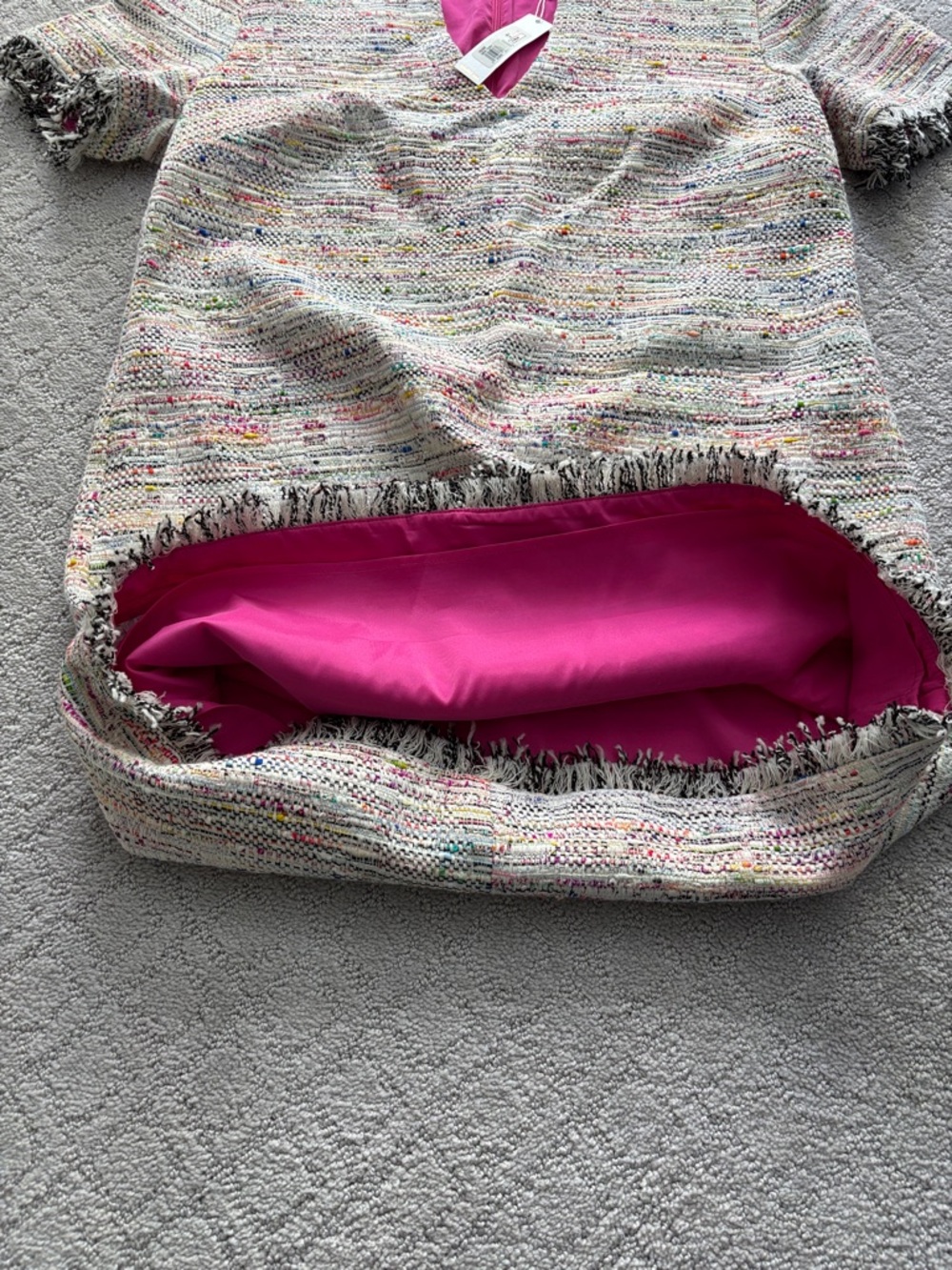 Trina Turk Cream Multicolor Tweed Shift Dress with Fuchsia Accents - Picture 10 of 16